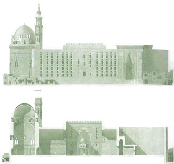 Фасад и поперечный разрез мечети султана Хасана