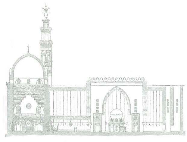 Поперечный разрез мечети и медресе султана Хасана